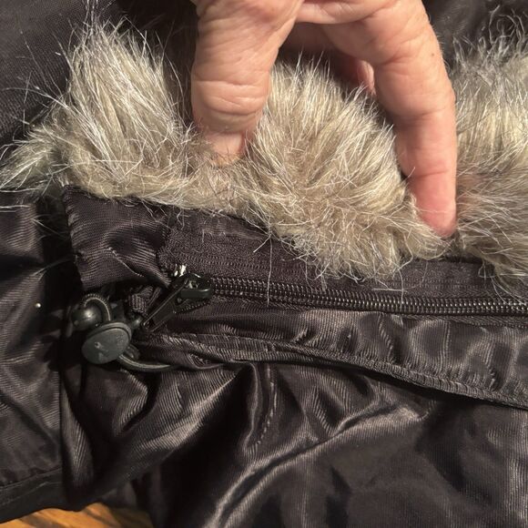 Southpole Women's M VTG Y2K Hooded Puffer Bomber Jacket Fur Trim Black Hip Hop - Picture 10 of 16